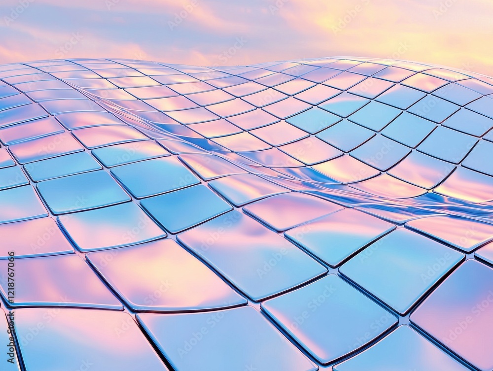 Poster futuristic metallic surface abstract reflections digital art gradient tones surreal environment aest