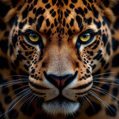 Fototapeta premium Concept photo of close up portrait of a leopard, tiger