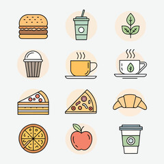 Set of Food and Drink Outline Icons - Editable Vector Collection