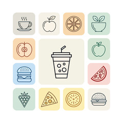 Set of Food and Drink Outline Icons - Editable Vector Collection