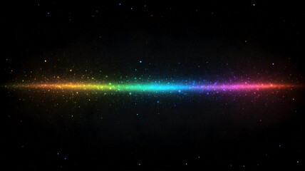 Obraz premium Horizontal iridescent line shimmer transitions through colors on a dark, starry background, resembling a cosmic spectrum