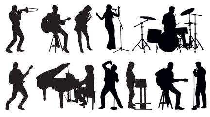 silhouette of musician set. Band member musician silhouette collection set. 