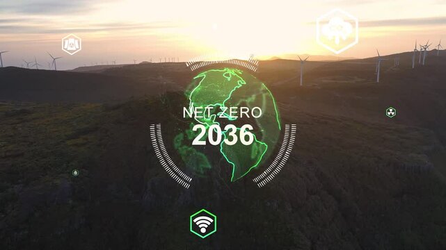 Net zero emission, 2050, carbon neutral concept. CO2 reduce. Net zero greenhouse gas emissions target. Climate neutral long term strategy with green net zero. 4k video