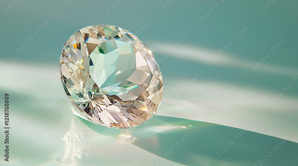 Poster macro view of sparkling zircon gemstone with rainbow reflections elegant mood clear surface soft lig