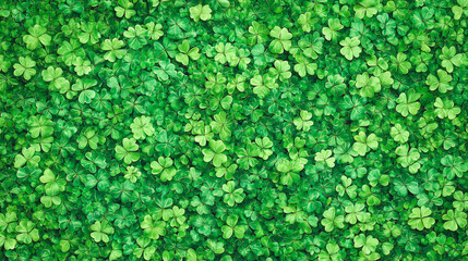 Vibrant St. Patrick's Day. Shamrock Celebration, vibrant green backdrop adorned with shamrocks, ideal for St. Patrick's Day festivities, offers ample space for personalized messages or greetings.