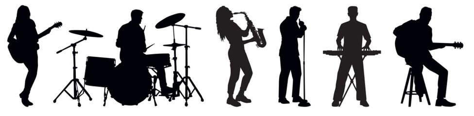 Musician silhouette collection. different instrument player playing music silhouette set. © Unknown Artist