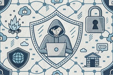Cybersecurity Concept with Hacker and Digital Elements