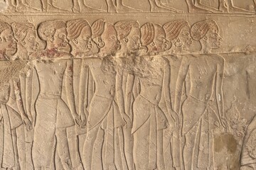 Beautiful wall reliefs on the walls of Horemheb tomb in Saqqara in Giza