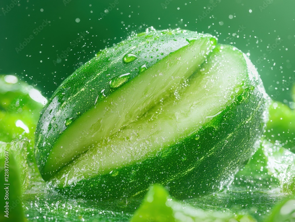 Poster refreshing cucumber cross-section close-up nature setting food macro view natural light healthy conc