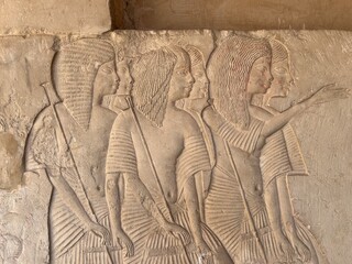 Beautiful wall reliefs on the walls of Horemheb tomb in Saqqara in Giza