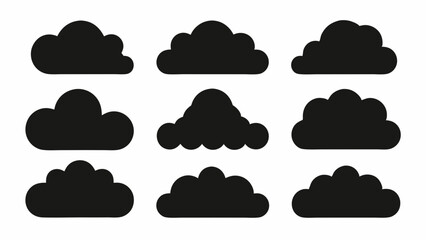 Set of Black Cloud Icon Designs , Cloud silhouette vector illustration 