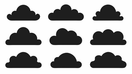 Set of Black Cloud Icon Designs , Cloud silhouette vector illustration 
