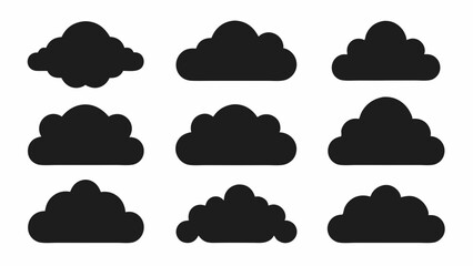 Set of Black Cloud Icon Designs , Cloud silhouette vector illustration 