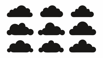 Set of Black Cloud Icon Designs , Cloud silhouette vector illustration 
