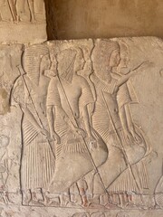 Beautiful wall reliefs on the walls of Horemheb tomb in Saqqara in Giza