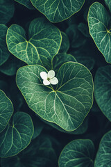 Green plant with blooming flower. Fresh macro photography. Vertical template of eco products, spring and summer postcard, background, backdrop and wallpaper.