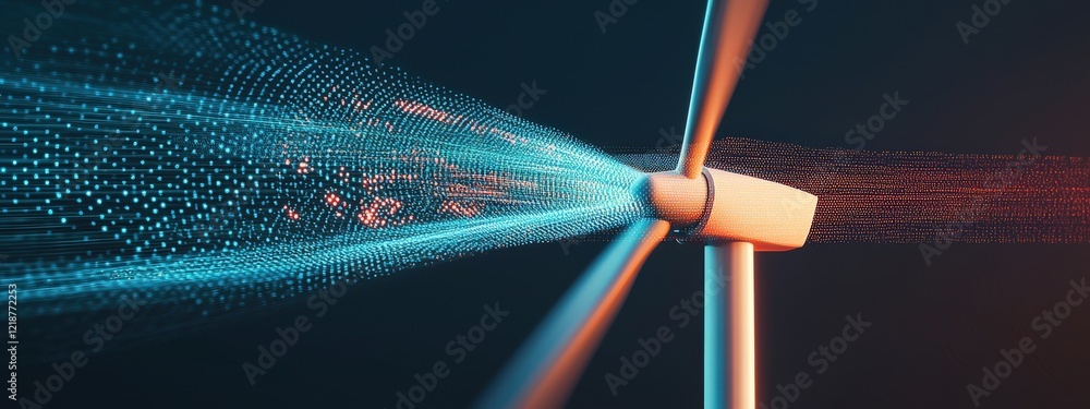 Poster advanced visualization of wind energy concept with digital particles representing wind flow dynamics