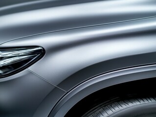 Luxurious metallic car paint close-up urban setting macro modern aesthetic smooth gradients shimmering particles
