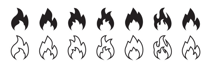 Fire Flame Icon Set Symbol of Fire. Collection of fire and flame icons. Bonfire icons, Fire flame icon vector template.