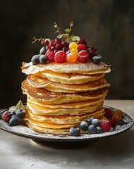 pile de crêpes avec accompagnement, de fruits ou sucre, chandeleur