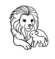 Obraz premium Outline of a mother lion and her cub