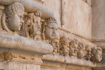 Detail of the facade of the Cathedral of Saint James in Sibenik, Croatia
