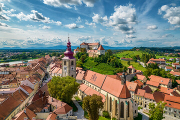 Fototapeta premium Aerial view of the Ptuj old town in summer, Slovenia