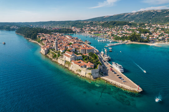 Aerial view of the famous Rab town on Rab island, Dalmatia region in Croatia