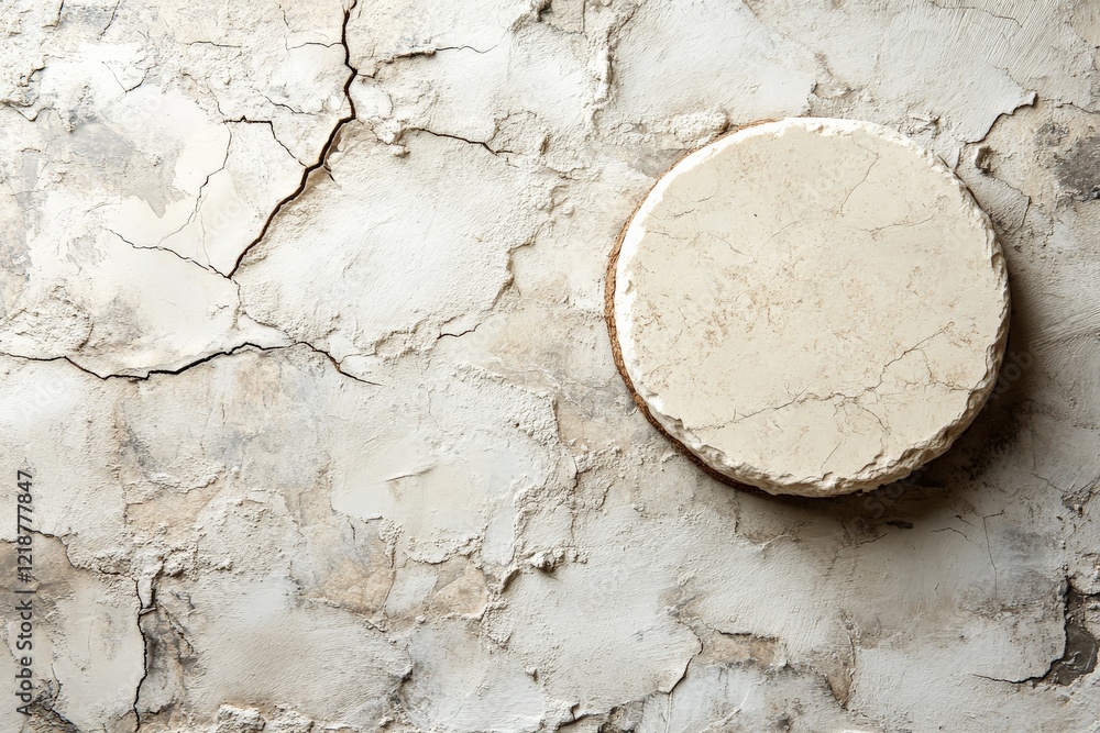 Aufkleber natural plaster texture with a circular element displayed on a weathered wall