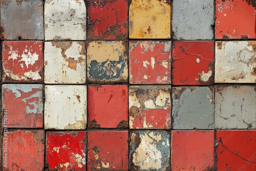 Poster colorful weathered tiles creating an abstract pattern on a rustic surface