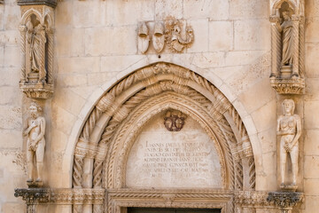 Detail of the facade of the Cathedral of Saint James in Sibenik, Croatia