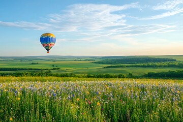 Obraz premium Stunning Hot Air Balloon Over a Vibrant Meadow