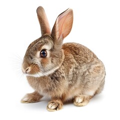 Obraz premium Cute Brown Rabbit Sitting on White Background with Fluffy Fur