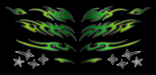 Set of green tribal design for car livery or stickers, classic jdm tribal livery design set, © Neocozmo Graphic