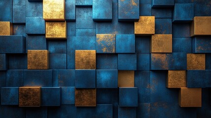 abstract geometric background with gold and blue cubes