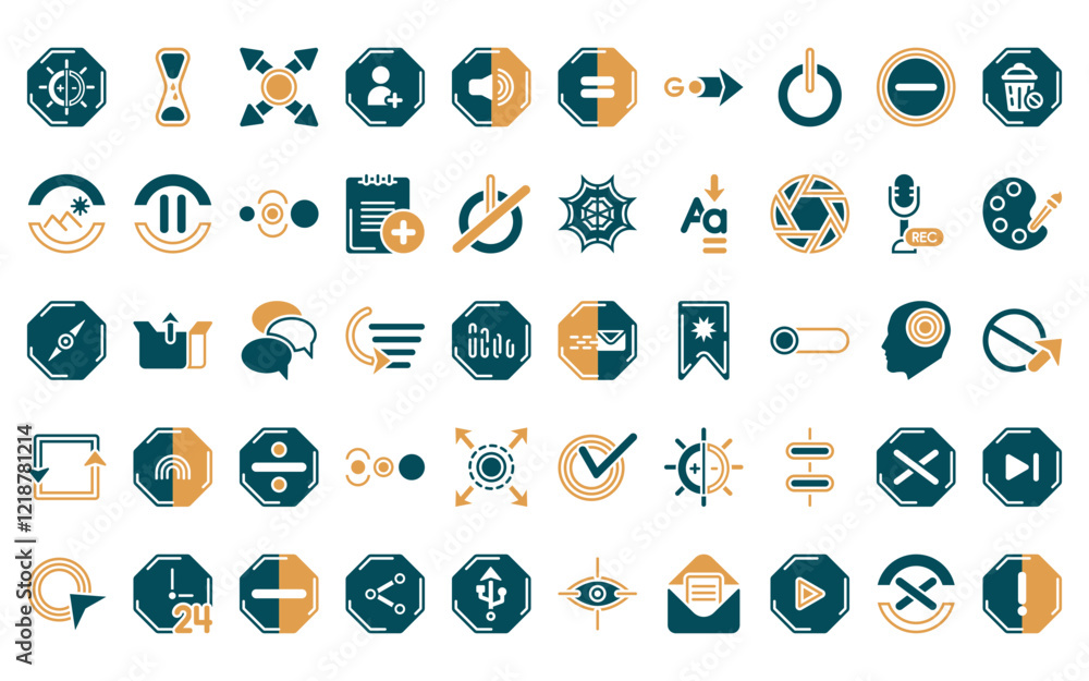 Aufkleber 50 linear user interface icon pack. vector thin line ink level, nerd smile, cinema hall, image varia