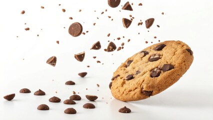 chocolate chip cookies on white background