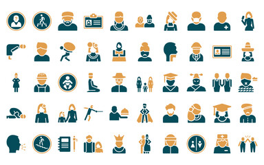 50 linear people icon pack. vector thin line lesbian couple and son, road crossing, muslim man, female journalist on tablet, amazonian, old couple, chilean icons suitable for apps and websites ui