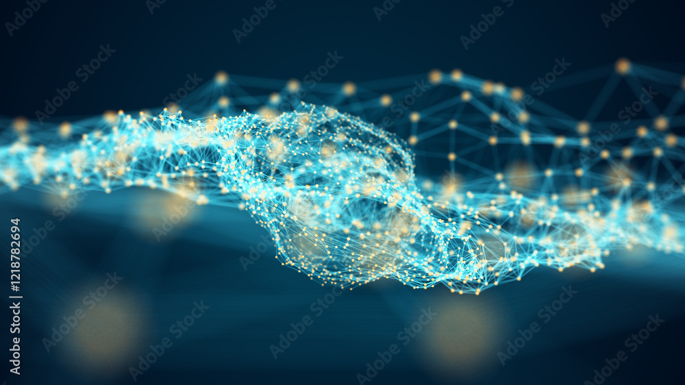 Poster blue dot and line mesh connection with polygonal technology abstract background