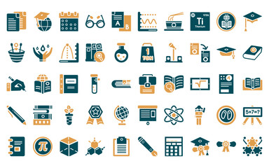 50 linear education icon pack. vector thin line case, international graduate, school calendar, studying glasses, various files, sinusoid, mie icons suitable for apps and websites ui designs.