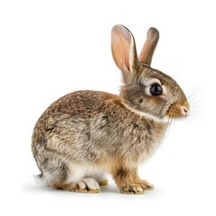 Obraz premium Cute Young Rabbit Sitting on White Background in Profile View