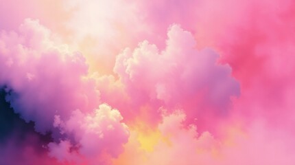 Fototapeta premium An abstract painting in neon hues displaying a soft dreamy atmosphere contrasted by sharp shadows and hazy areas illuminated by strong, hard light.