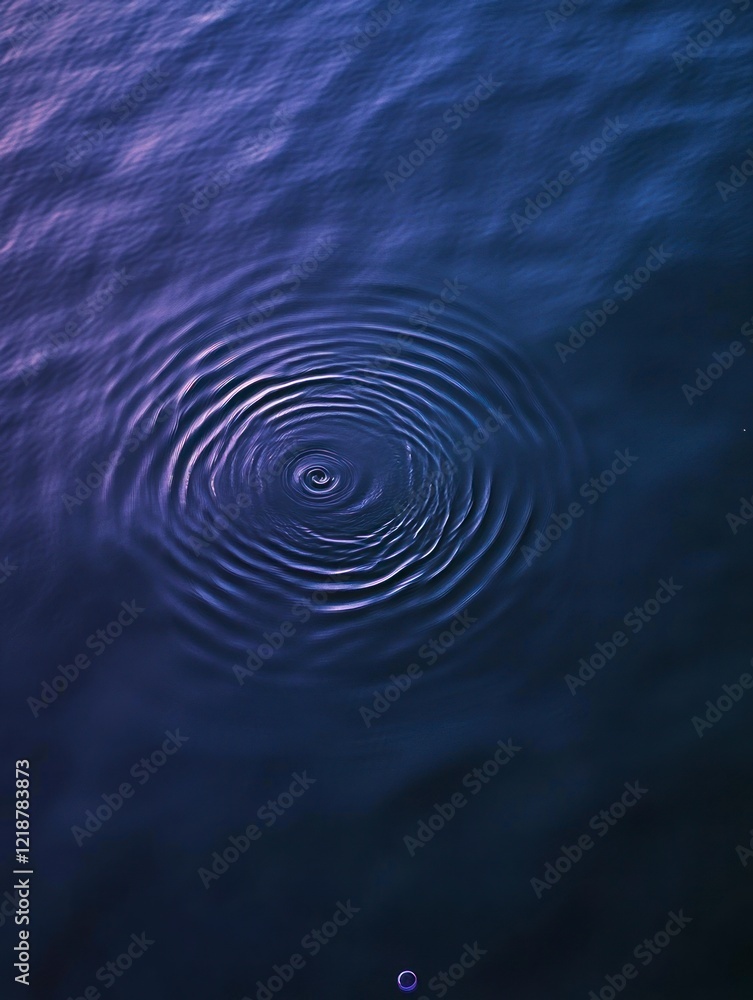 Poster a single ripple in the center of an empty blue background creates circular waves that radiate outwar