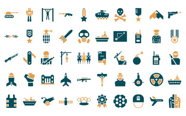 50 linear army icon pack. vector thin line pledge, military robot hine, pull up,  , condecoration, armored vehicle, dead icons suitable for apps and websites ui designs.