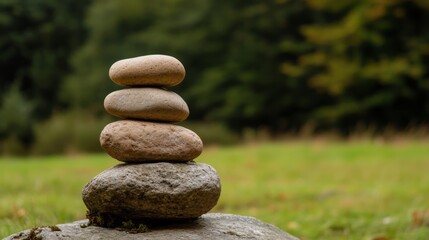Stacked stones in nature, zen garden concept.