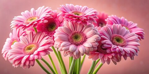Fototapeta premium Aerial view: a vibrant pink gerber daisy bouquet, closely photographed against a soft pink backdrop.