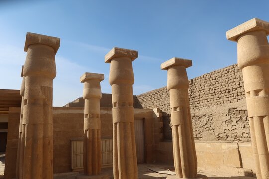 Columns in the entrance of Horemheb tomb in Saqqara in Giza