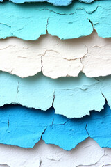 Obraz premium A textured pattern of peeling paint in shades of blue and white, creating a visually striking layered effect.