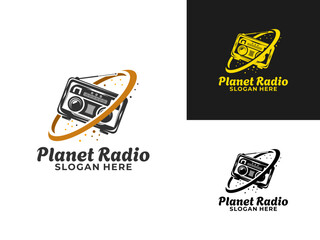 Planet Radio classic logo design template. Radio and music sound, Online radio icon vector vintage logo