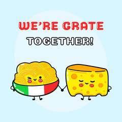 Playful food characters holding hands celebrate togetherness in a colorful design